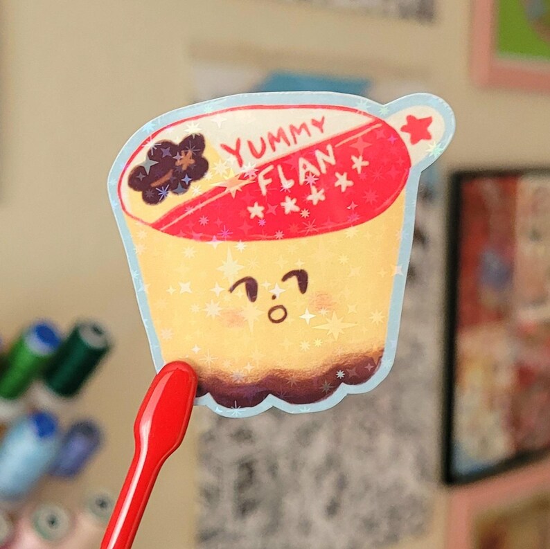 Flan Pudding Sticker | Cute Glitter Vinyl Sticker - Etsy