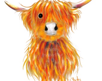 Highland Cow Print ' TaTTie ‘  Shirley MacArthur, Cow Art, Cow Gifts, Cow Prints, Highland Cow, Cow Painting,Kids Room, Inspirational Gift