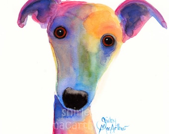 Whippet Greyhound Print Art Wall Canvas ' PaNSY ' by SHiRLeY MacARTHuR Italian Greyhound, custom pet portraits,Trending Now,Best Selling