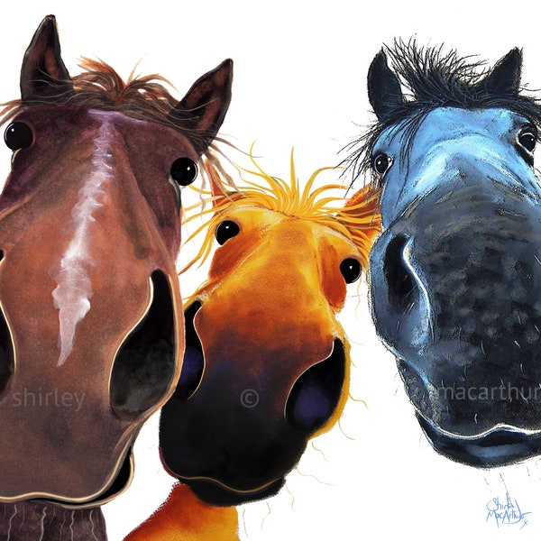 HoRSe PRiNT 'RoDNeY, PiNeaPPLe & BuRT ' BY SHiRLeY MacARTHuR, Horse Painting, Cute Horse, Horse Art, Horse Wall Art,Trending Now,Horse