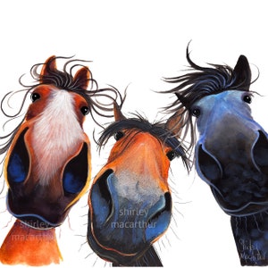 Greetings Card Happy Horses 'WHo LeFT THe GaTe OPeN?' Shirley MacArthur Scottish Greetings Card, Horse Equestrian Greetings Card, Cute Horse