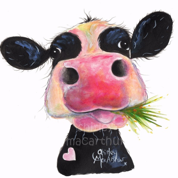 CoW PRiNT of Original Painting 'HuRLeY BuRLeY' by Shirley MacArthur, Cow Art, Cow Gifts, Top Selling Items, Nursery,Inspirational Gift Ideas