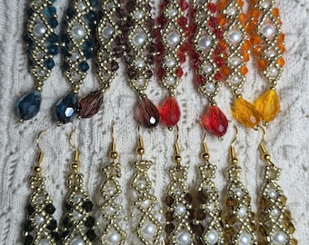 Crystal and Pearl "Isabelle" Dangle Earrings available in multiple colors Handmade Beaded Earrings