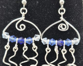 Crystal and Wire Jellyfish Earrings Handmade