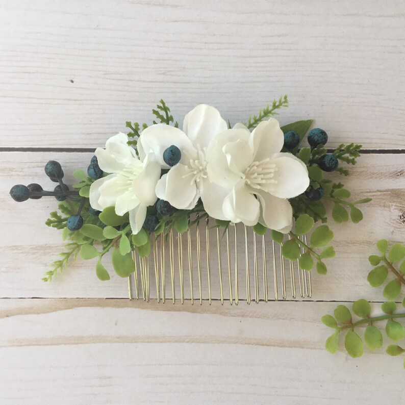 Blueberry Bridal Hair Comb Wedding White Flower Hair Clip Etsy