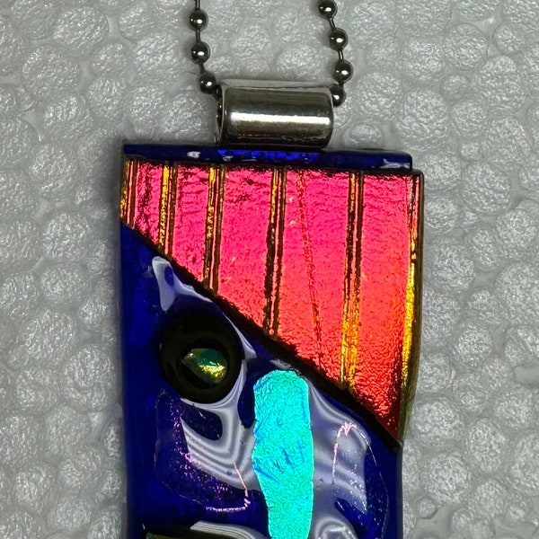 Beautiful Dichroic Glass Pendant with Chain