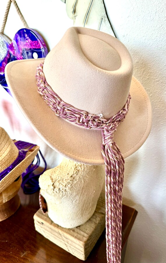 Pink, Natural, & Gold Metallic Macrame Hatband on Adjustable  display picture 1