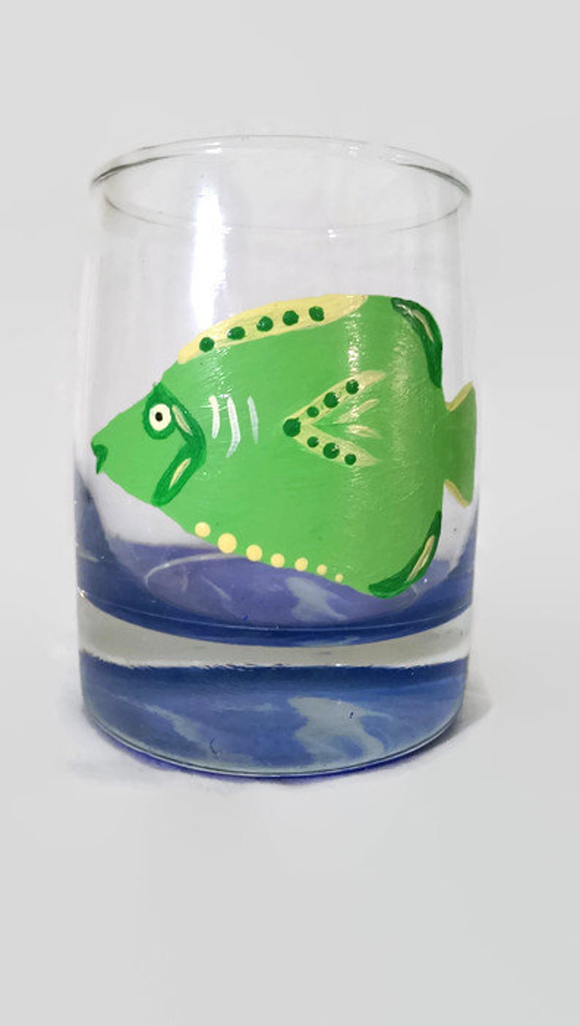 Hand painted fish on drinking glasses. Etsy