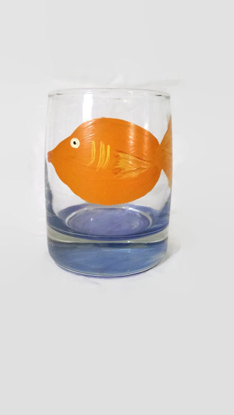 Hand painted fish on drinking glasses. Etsy