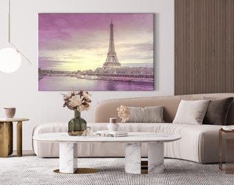 Eiffel Tower Canvas Print: Pink Paris Cityscape Wall Art