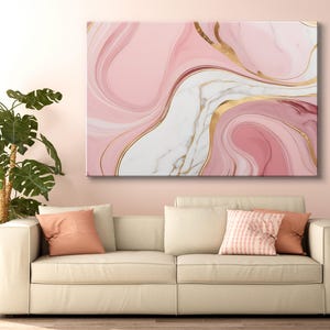 Abstract Pink Wall Art Canvas Print Wall Decor Marble Pink Gold Living Room Bedroom Canvas