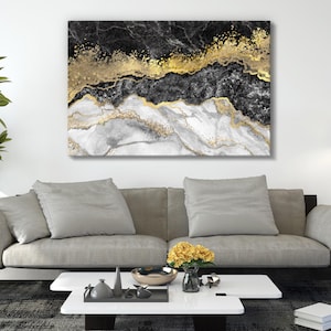 Luxury Abstract Wall Art Marble Canvas Print Wall Decor Trendy Black Gold White Marble