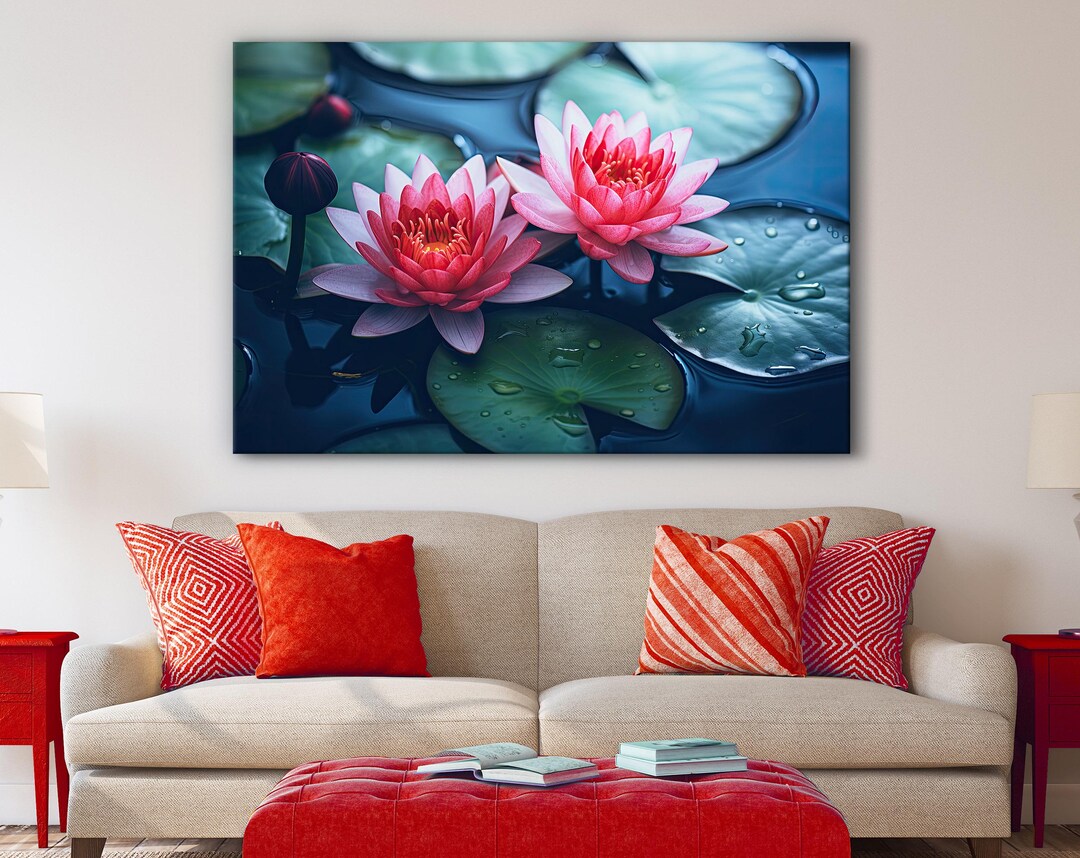 Lotus Flower Wall Art Canvas Print Water Lily Blooming Pink Pond Print ...
