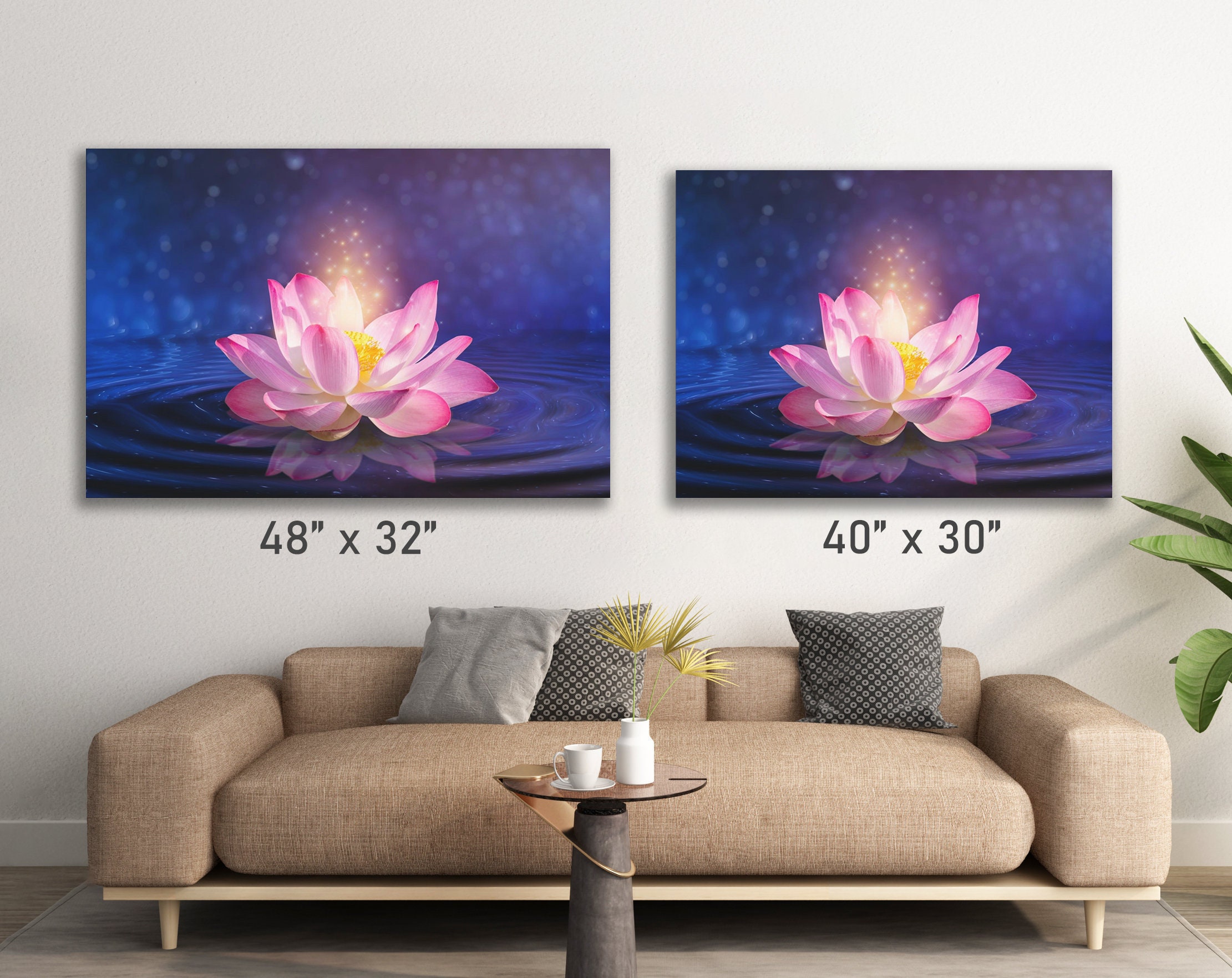 Lotus Flower Wall Art Canvas Print Blue Bright Light Water Art Pink ...