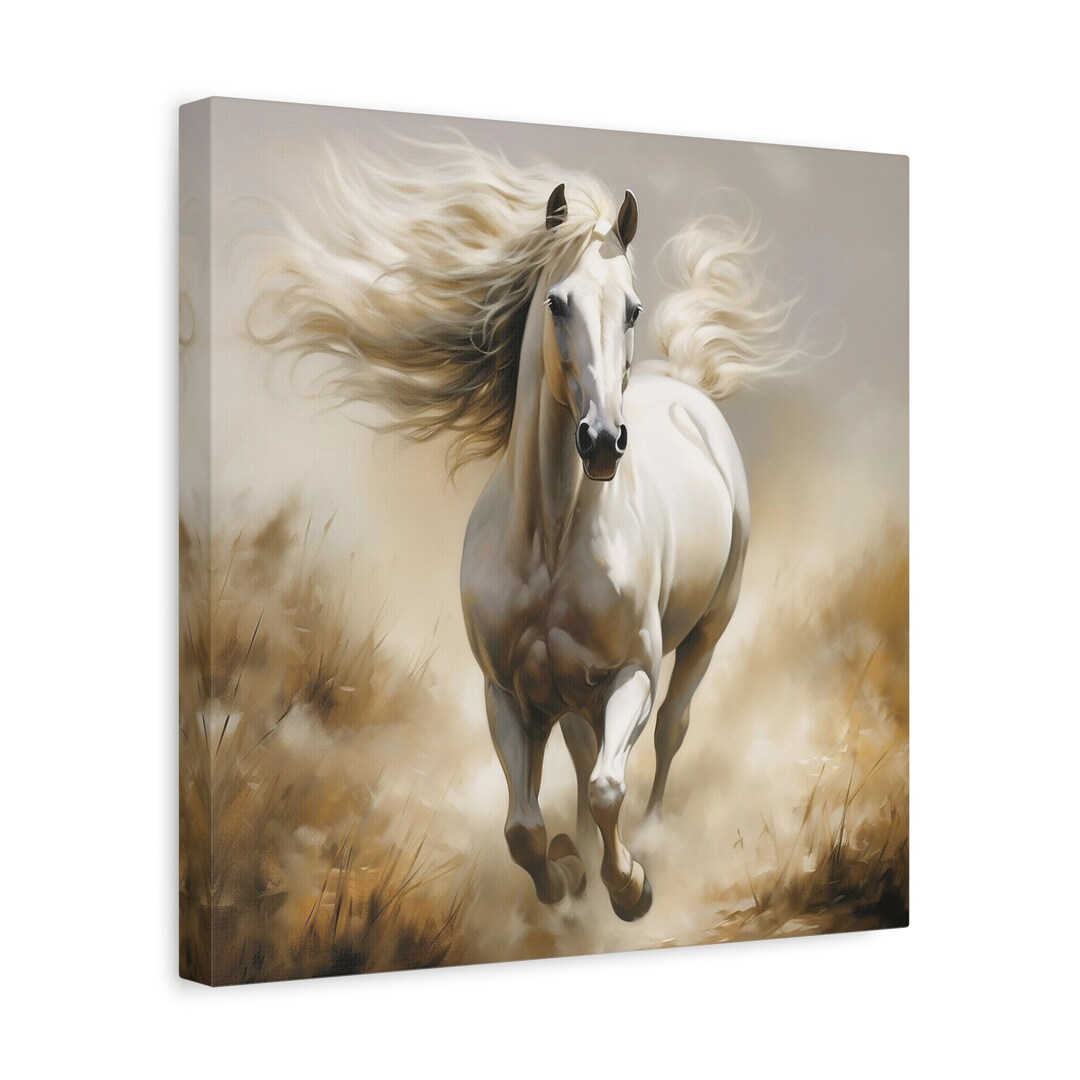 White Horse Canvas Wall Art Wild Horse Galloping Wall Decor Aesthetic