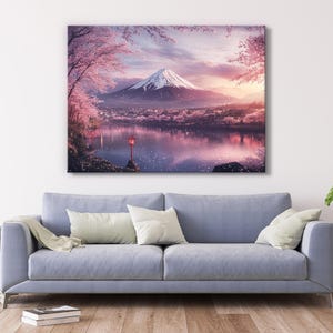 Japanese Mountain Mt. Fuji Wall Art Print Canvas Decor Cherry Blossom Lake Kawuaguchiko Zen Giclee Photography Room Decor