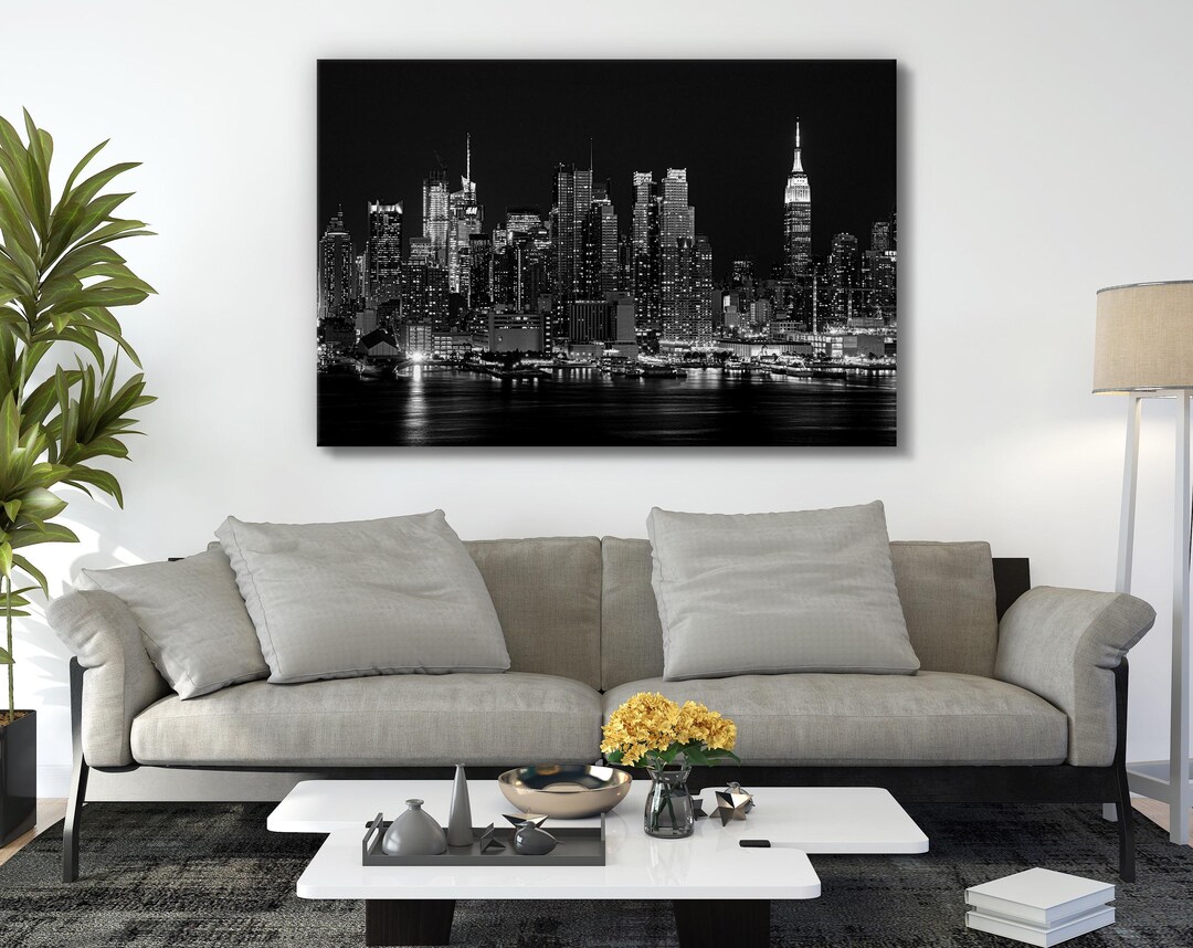 New York New York Night Wall Art Print Canvas Black and White B&W ...