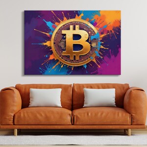 Bitcoin Art Print On Canvas Art Cryptocurrency Trader Gift Hustle Colorful Office Sales Wall Decor