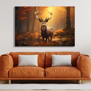 Deer Wall Art Nature Canvas Mountain Decor Watercolor Painting Gift Hunting Living Room Cabin Decor