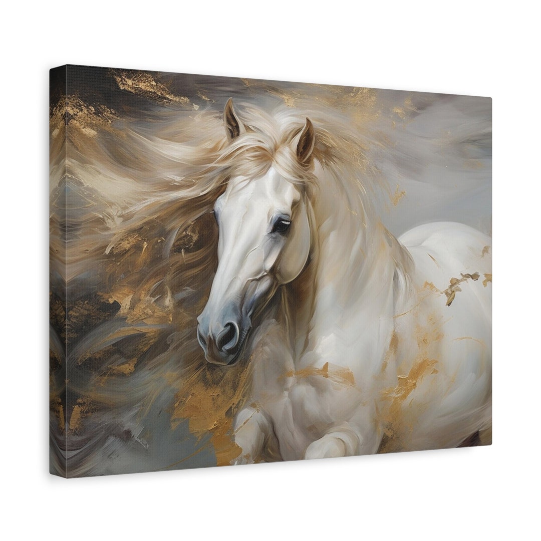White Horse Canvas Wall Art Print Majestic Windy Oil Painting Living