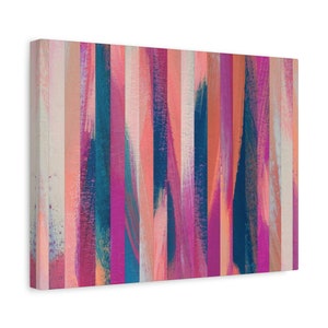 Abstract Striped Wall Art Canvas Print Giclee Housewarming Gorgeous Pink Blue Beige Home Room Decor