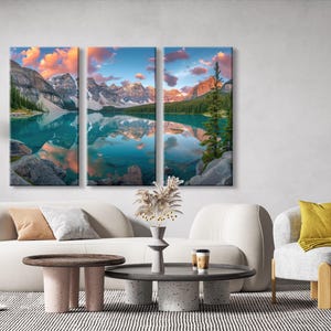 Morain Lake Decor Wall Art Print Canvas Mountain At The Lake Photography living Room Wall Decor