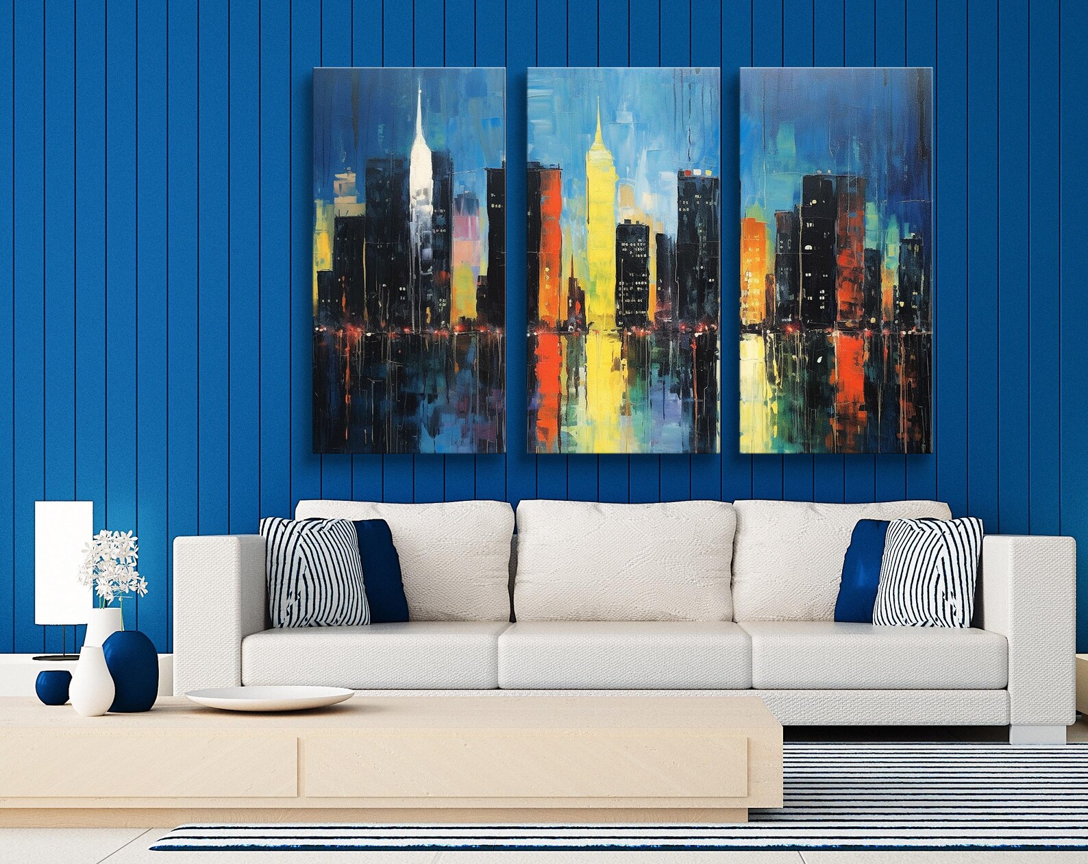New York Cityscape Canvas Print: Night Skyline Oil Painting - Etsy