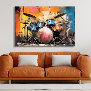 Drummer Canvas Wall Art Orange Abstract Brush Painting Drums Gift Pop Street  Graffiti Hip Hop Studio Decor
