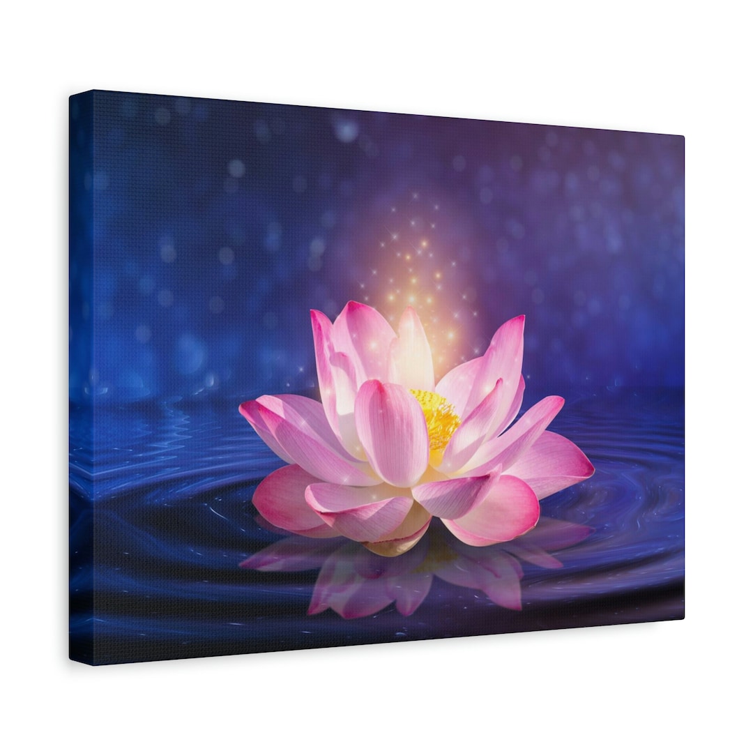Lotus Flower Wall Art Canvas Print Blue Bright Light Water Art Pink ...