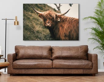 Canvaskunst aan de muur Highland Cow: westerse woondecoratie