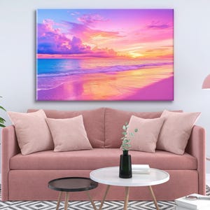 Beach Sunset Wall Art Canvas Print Decor Travel Coastal Beach Giclee Seaside Pink Aesthetic House Room Decor