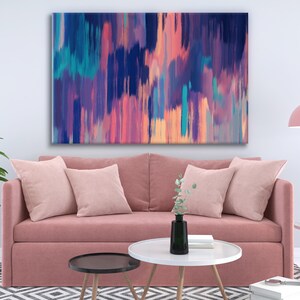 Abstract Striped Canvas Print: Pink, Blue, Beige Giclee Wall Art
