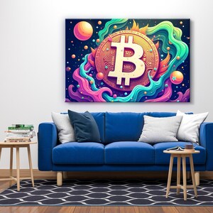 Bitcoin Art Print On Canvas Print Graffiti Cryptocurrency Trader Gift Hustle Color Office Sales Wall Decor