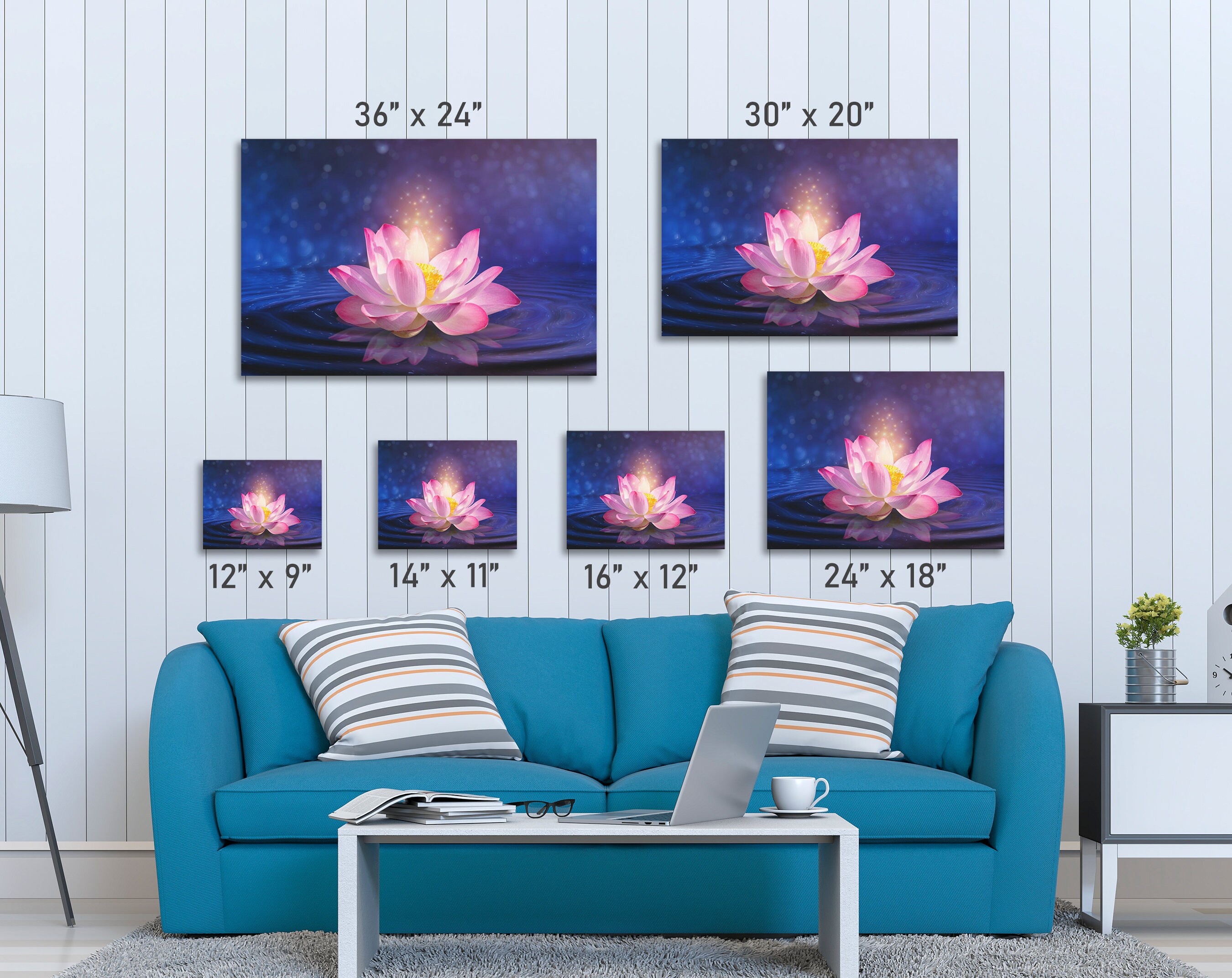 Lotus Flower Wall Art Canvas Print Blue Bright Light Water Art Pink ...