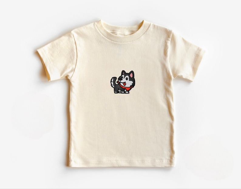 Husky Embroidered Patch Kids Shirt, Dog Toddler Tee, Husky kids tshirt, dog childrens clothing, gifts for Husky lovers, Husky mom image 1