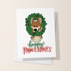 Cartão de boas festas Corgi, boas festas de pata, saudações de temporadas, cartão de Natal corgi, guirlanda de cachorro, presentes para amantes de corgi, cartão punny, trocadilhos