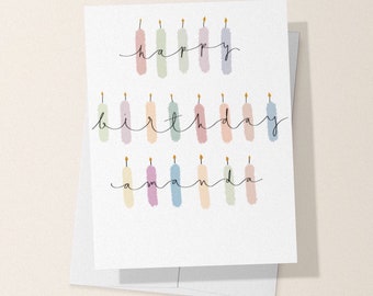 Custom name birthday card, custom birthday card, name birthday card, candle birthday card, personalized name card, cards for her, bday card