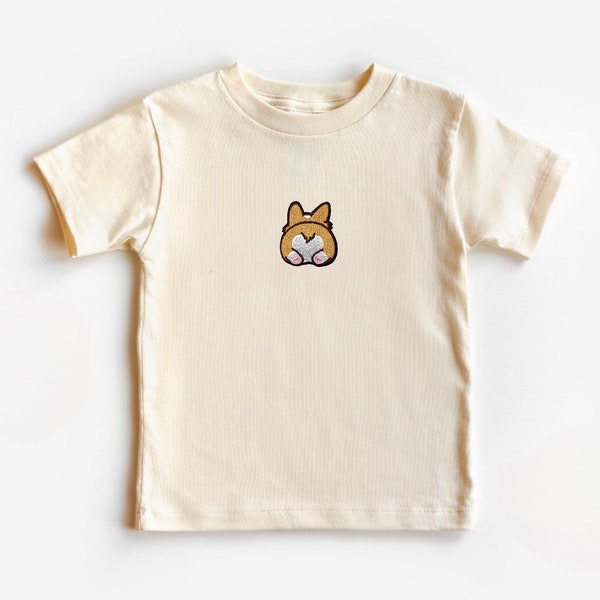 Corgi Butt Embroidered Patch Kids Shirt, Dog Toddler Tee, Corgi kids tshirt, Corgi children’s clothing