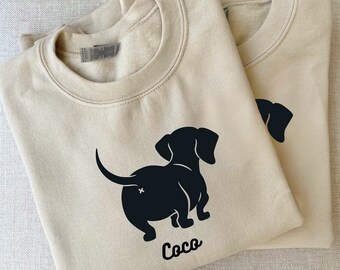 Custom Name Dachshund Crewneck Sweatshirt, Personalized Doxie sweater, birthday gift for dachshund lovers, doxie mom, gifts for her