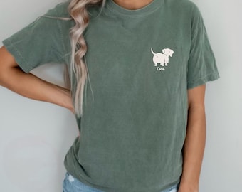 Custom Name Dachshund Comfort Colors T-Shirt, doxie name shirt, doxie tshirt, doxie mom shirt, dog mom gifts, gifts for dachshund owners