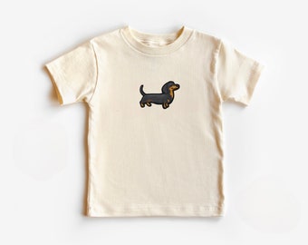 Dachshund Embroidered Patch Kids Shirt, Dog Toddler Tee, Doxie kids tshirt, dachshund children’s clothing