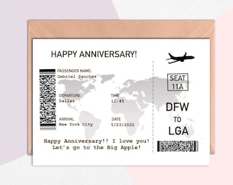 Regalo de tarjeta de embarque personalizada, boleto de avión personalizado, día de San Valentín, plantilla de tarjeta de embarque personalizada, regalo de viaje, aniversario, cumpleaños,