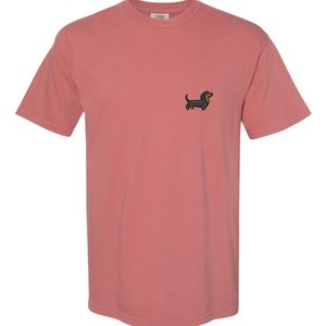 Dachshund Embroidered Patch Comfort Colors T-shirt, Front Pocket T ...