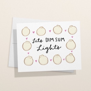 Let's Dim Sun Lights kaart, punny voedselkaart, voedselkaart, Valentijnsdag kaart voor hem, verjaardagskaart, kaarten voor haar, liefdeskaart, ik hou van je