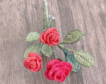 Rose crochet brooch,Red rose brooch,gift for her, wedding flower accessories,mini flower brooch, valentine’s day gift.