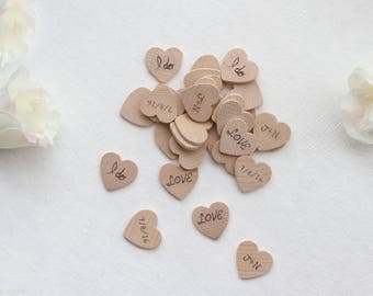 Set of 10 - Rustic Wood Burned Wedding Wooden Confetti Table Decor