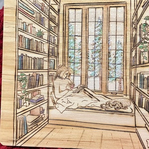 Reading Nook, Library, Hand Wood Burned Coasters image 4