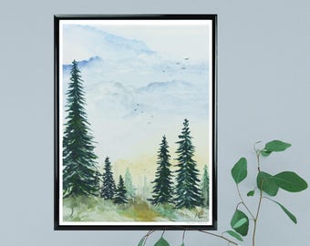 水彩画の森：自然からインスピレーションを得た草原の風景画（デジタルダウンロード）