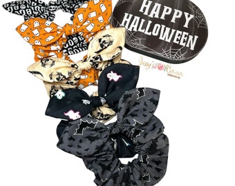 Chouchous d'Halloween • Attaches pour cheveux d'Halloween • Chouchous d'Halloween avec nœud • Chouchou avec nœud • Chouchou chauve-souris • Chouchou fantôme •