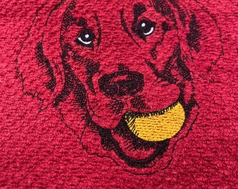 Retriever with Ball,  Embroidered Kitchen Towel